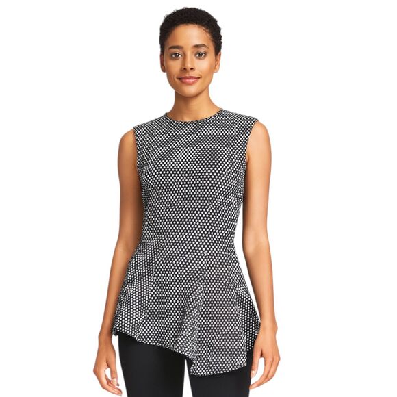 Derek Lam US Size 4 Blouse RTR Black White Print Asymmetrical Hem Pullover USA - Picture 1 of 14